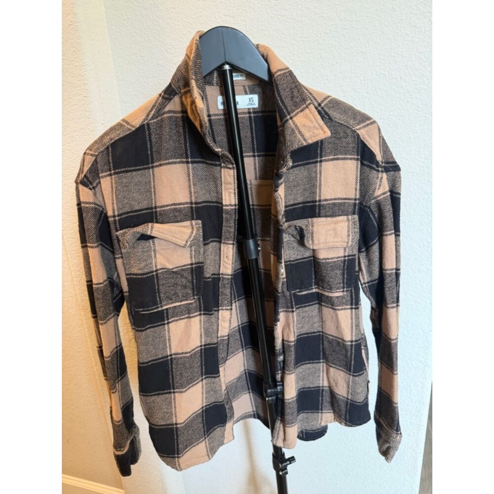 Hollister Black and Tan Plaid Boyfriend Fit Jacket Shacket Shirt XS